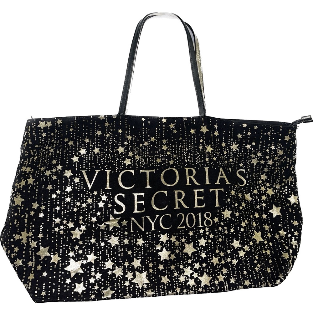 Victoria’s Secret Love Angels NYC Black & Gold Zipper Large Tote Bag